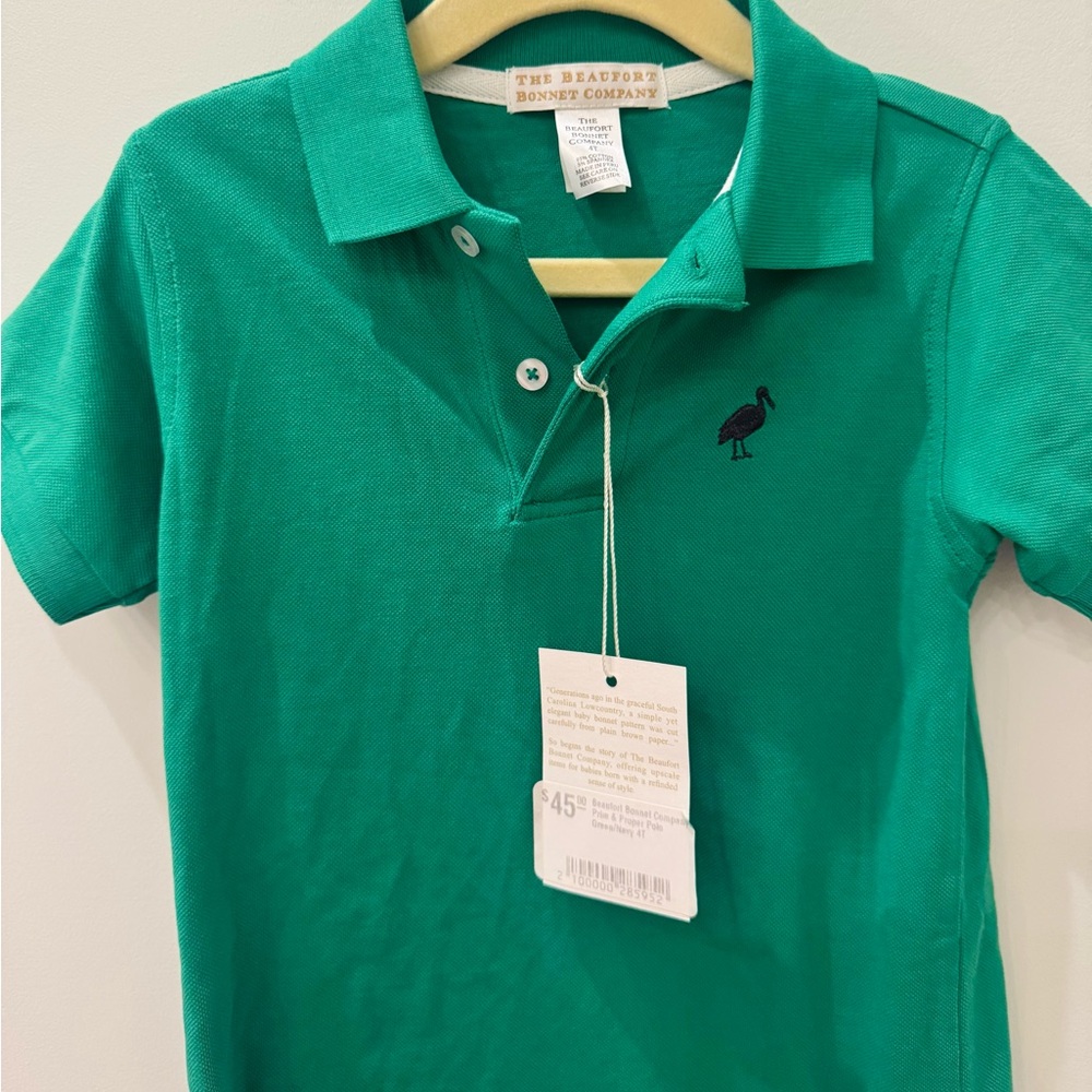 NWT Beaufort Bonnet Company Green Boys Polo 4T